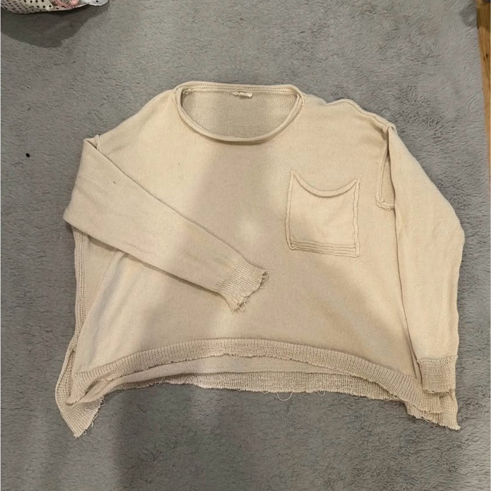 Cream Women's Sweater with Pocket